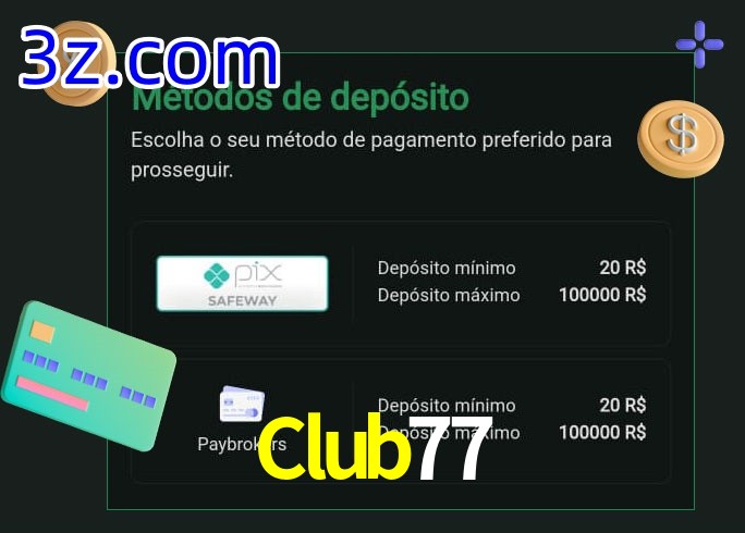 O cassino Club77 oferece uma grande variedade de métodos de pagamento